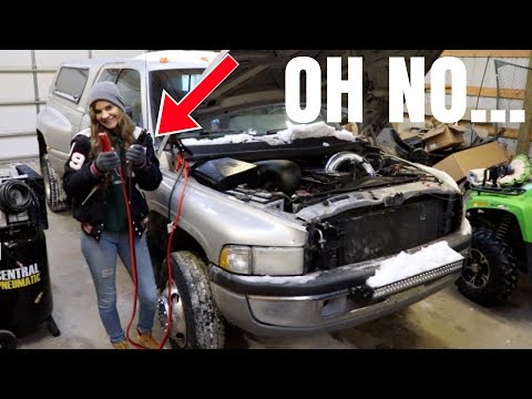 DOES SHE KNOW HOW TO JUMP START A DIESEL TRUCK??? Dodge Ram Jump