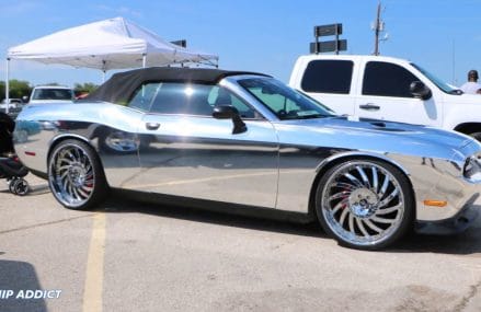 WhipAddict: Chrome Wrapped Dodge Challenger Convertible on Amani Forged Vorando 26s Within Zip 54002 Baldwin WI